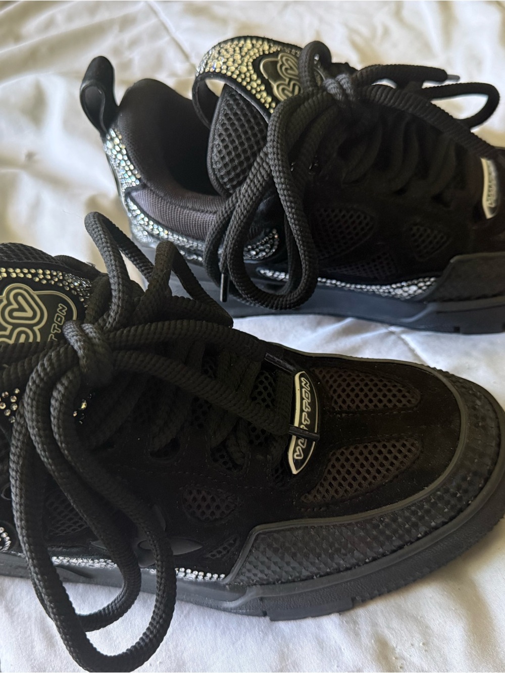 Louis Vuitton Black Women Rhinestone-Embellished Sneakers
